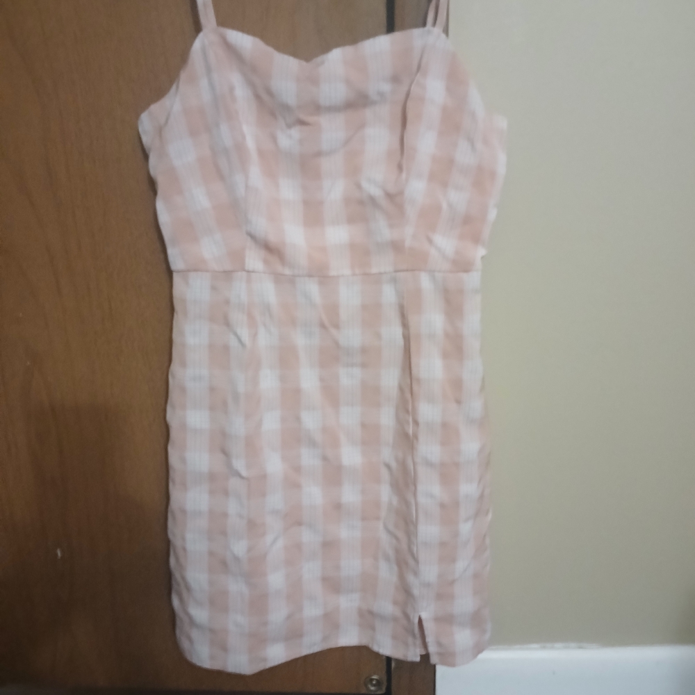 BP Peach and White Plaid Top